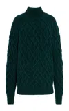 Sergio Hudson Turtleneck Cable Knit Cashmere Sweater In Dark Green