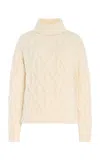 Sergio Hudson Turtleneck Cable Knit Cashmere Sweater In Ivory