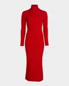 Sergio Hudson Turtleneck Cashmere Rib Midi Sweater Dress In Red