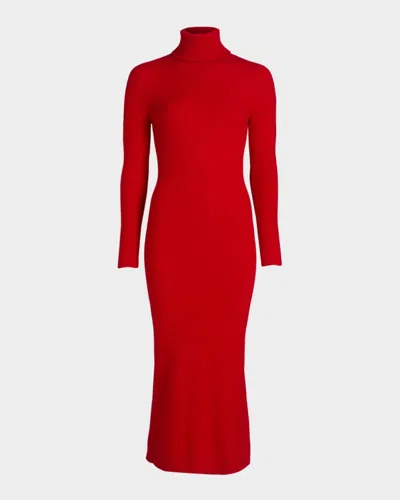 Sergio Hudson Turtleneck Cashmere Rib Midi Sweater Dress In Red