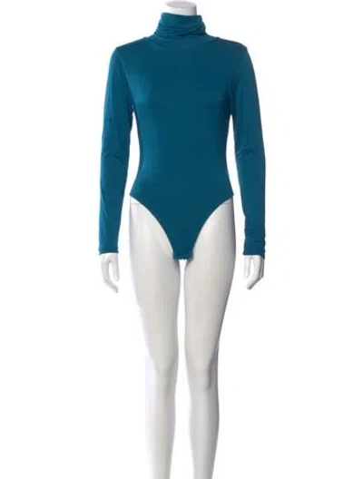 Pre-owned Sergio Hudson Turtleneck Long Sleeve Bodysuit In Blue