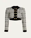 Sergio Hudson Tweed Crop Military Jacket In Multi
