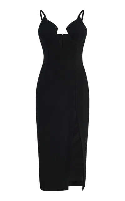 Sergio Hudson V-wire Wool Crepe Midi Dress In Black