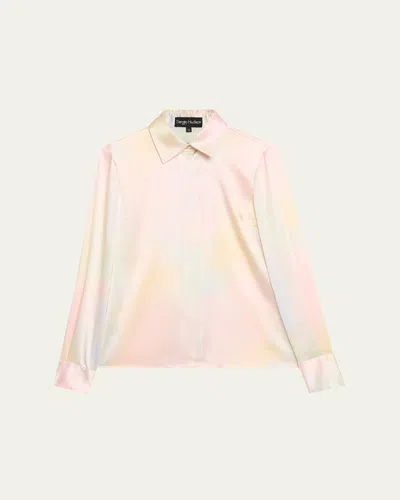 Sergio Hudson Watercolor Button-down Silk Blouse In Multi