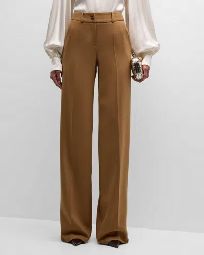 Sergio Hudson Wide Leg Wool Trousers In Camel