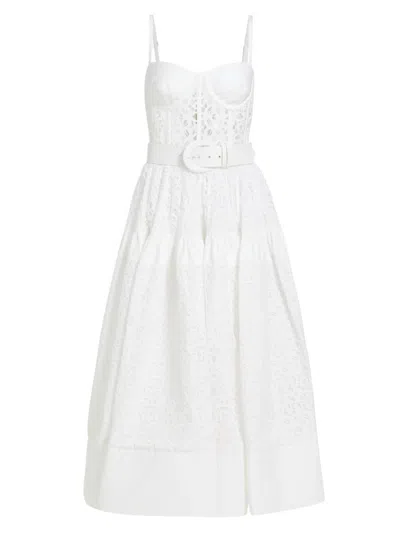 Sergio Hudson Women's Bustier Belted Eyelet Crinoline Dress In White