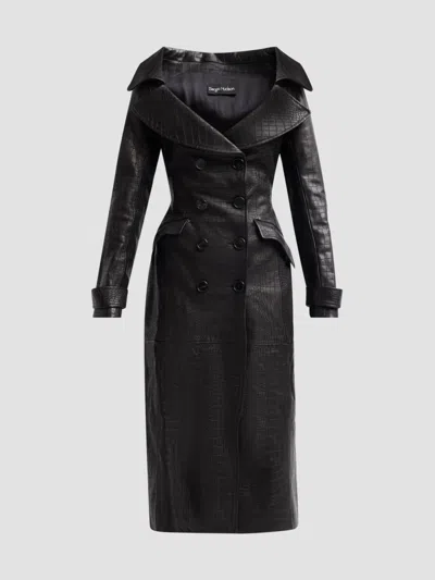 Sergio Hudson Women's Croc-embossed Leather Trench Coat In Black