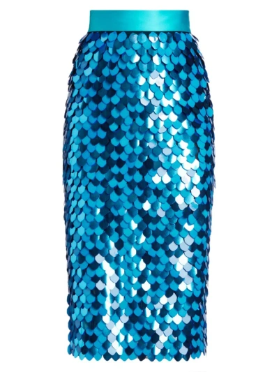 Sergio Hudson Women's Pailettes Sequined Midi-skirt In Turquoise
