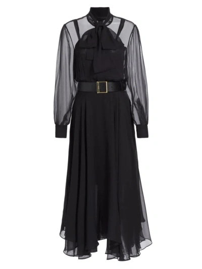 Sergio Hudson Women's Pleated Silk Chiffon Tieneck Midi-dress In Black