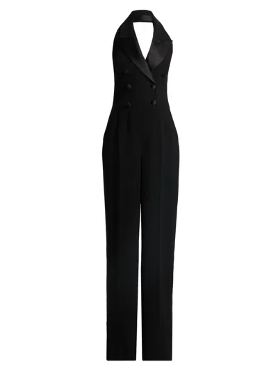 Sergio Hudson Women's Satin Lapel Halter Crepe Jumpsuit In Black