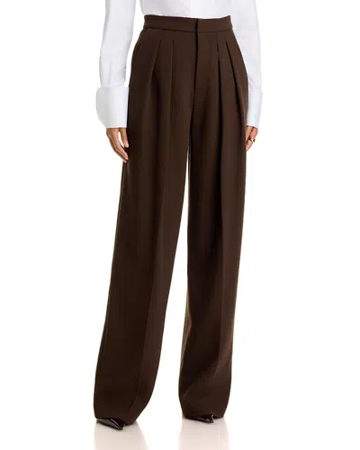 Sergio Hudson Wool Crepe Pleated Pants In Brown