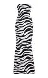 Sergio Hudson Zebra-printed Embroidered Wool Crepe Evening Gown In Multi