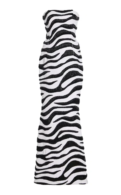 Sergio Hudson Zebra-printed Embroidered Wool Crepe Evening Gown In Multi