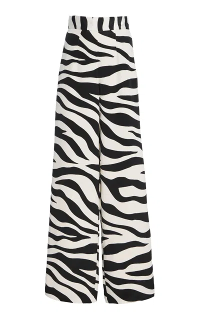 Sergio Hudson Zebra-printed Silk Crepe Wide Leg Pants In Animal Print
