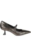 Sergio Levantesi Metallic Mary Jane Pump With Pointed Toe In Black