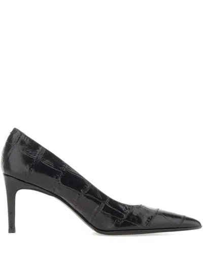 Sergio Levantesi 80mm Grace Crocodile-effect Pumps In Black
