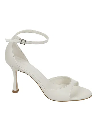 Sergio Levantesi Ankle Strap Leather Sandals With Covered Heel In White