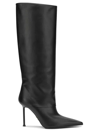 Sergio Levantesi Black Leather Rubber Knee-high Boots