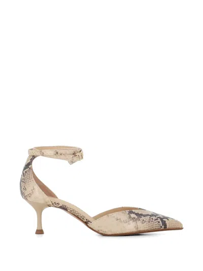 Sergio Levantesi Décolletè Camelia 6 Aspis Ankle Strap Snakeskin Pumps In Neutral