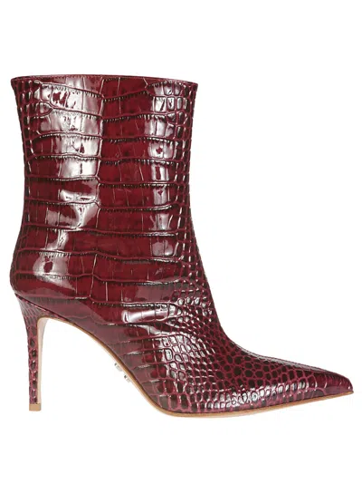 Sergio Levantesi Glossy Crocodile-embossed Ankle Boots With Stiletto Heel In Red