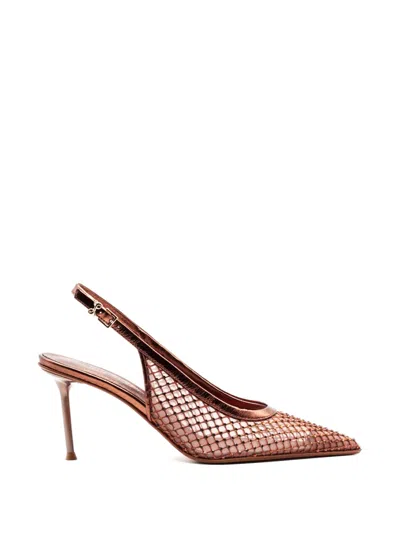 Sergio Levantesi Greta6 Embellished Mesh Pumps In Brown