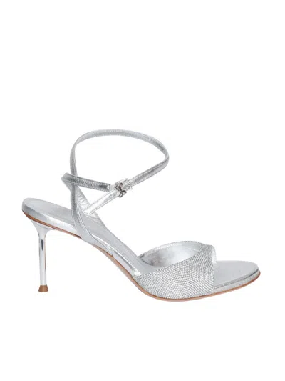 SERGIO LEVANTESI MICROSTAR SILVER SANDALS WITH STILETTO HEEL