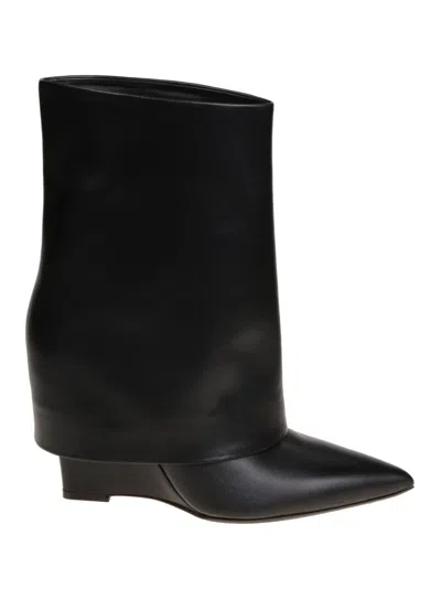 SERGIO LEVANTESI POINTED TOE BLACK LEATHER ANKLE BOOT