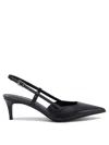 Sergio Levantesi Pointed Toe Slingback Heeled Shoes In Leather In Black