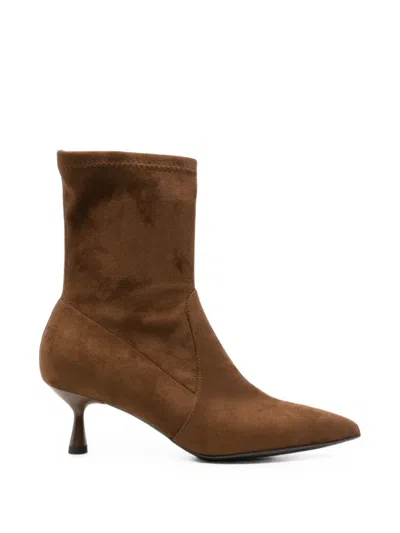 Sergio Levantesi Pointed-toe Suede-finish Ankle Boots In Brown