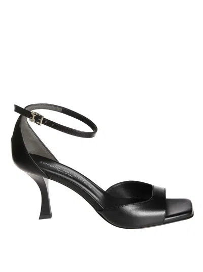 Sergio Levantesi Square-toe Black Leather Sandals With Ankle Strap