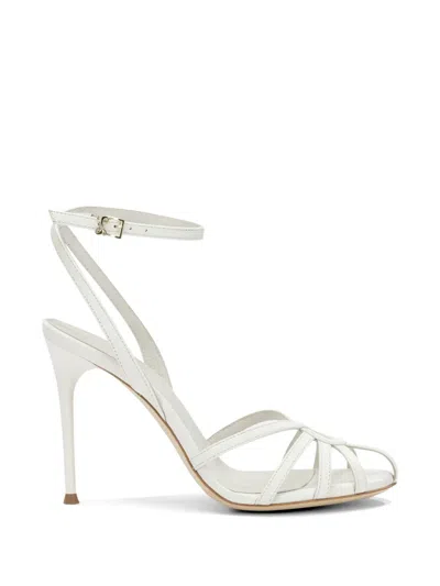 Sergio Levantesi Strappy Leather Heeled Sandals In White