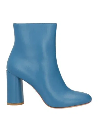Sergio Levantesi Woman Ankle Boots Azure Size 6 Leather In Blue