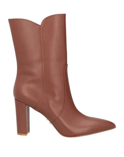 Sergio Levantesi Woman Ankle Boots Khaki Size 7 Leather In Brown