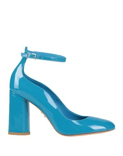 Sergio Levantesi Woman Pumps Azure Size 8 Leather In Blue