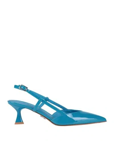 Sergio Levantesi Woman Pumps Azure Size 8 Leather In Blue