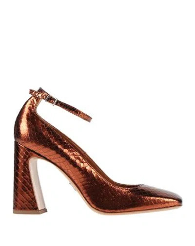 Sergio Levantesi Woman Pumps Copper Size 8 Leather In Orange
