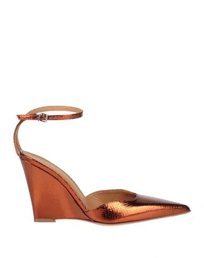 Sergio Levantesi Woman Pumps Copper Size 8 Leather In Orange