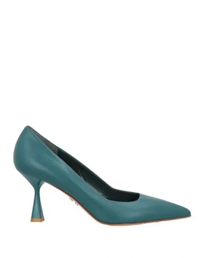Sergio Levantesi Woman Pumps Deep Teal Size 8 Leather In Green