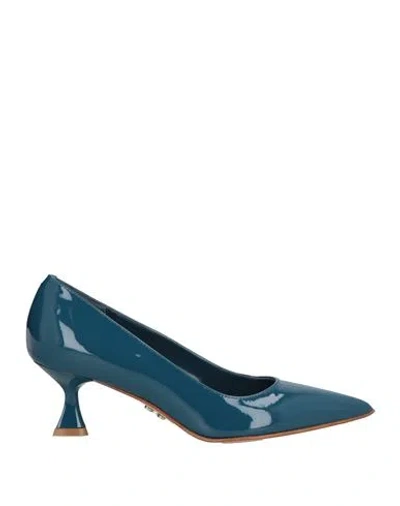 Sergio Levantesi Woman Pumps Slate Blue Size 6 Leather In Blue