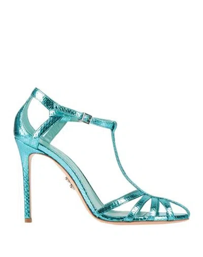 Sergio Levantesi Woman Pumps Turquoise Size 10 Leather In Blue