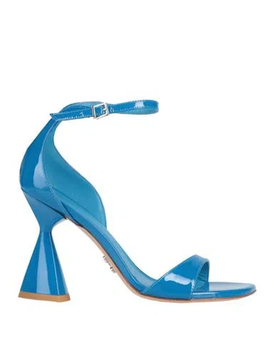 Sergio Levantesi Woman Sandals Blue Size 8 Leather