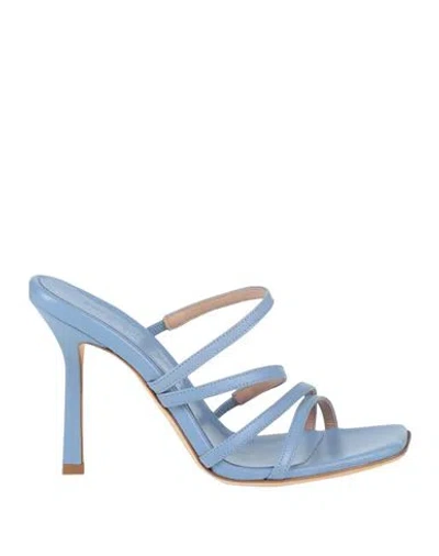Sergio Levantesi Woman Sandals Light Blue Size 6 Leather In Animal Print