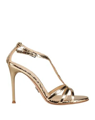 Sergio Levantesi Woman Sandals Platinum Size 6 Leather In Gold