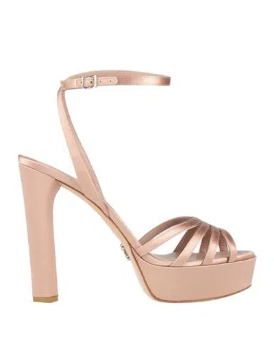 Sergio Levantesi Woman Sandals Rose Gold Size 8 Textile Fibers In Pink