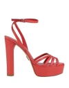 Sergio Levantesi Woman Sandals Coral Size 6 Textile Fibers In Tomato Red
