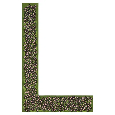 Pre-owned Sergio Mannino Studio Corner Garden Bespoke L-shaped Corner Runner Rug — Hand-knotted Wool, Leaves, Ma In Black