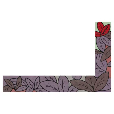 Pre-owned Sergio Mannino Studio Nature-inspired L-shaped Border Rug With Layered Leaves. Hand-knotted In Nepal. In Gray
