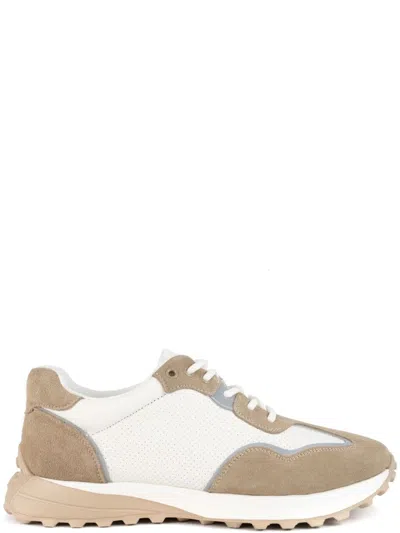 Sergio Moretti Beige Cow Leather And Suede Trainers In White