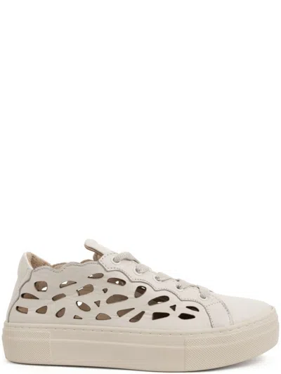 Sergio Moretti Beige Cut-out Design Trainers With Lace-up Front In Neutral