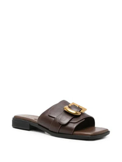 Sergio Moretti Firenze Buckle-detail Leather Sandals In Brown